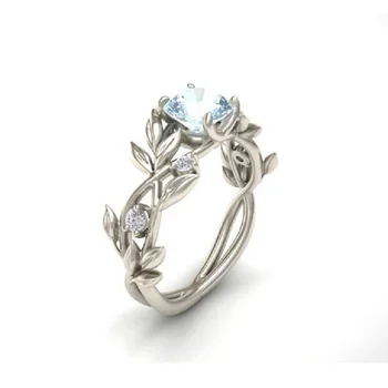 Модное кольцо в виде оливкового листа принцессы с бриллиантами Кольцо с синим цирконом Блестящие Подарки для женщин Обручальное Официальное кольцо Ювелирные изделия