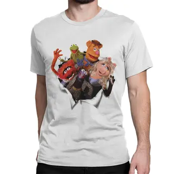 Модные мужские футболки Disney Muppets из чистого хлопка с круглым вырезом, футболки с коротким рукавом, Одежда больших размеров