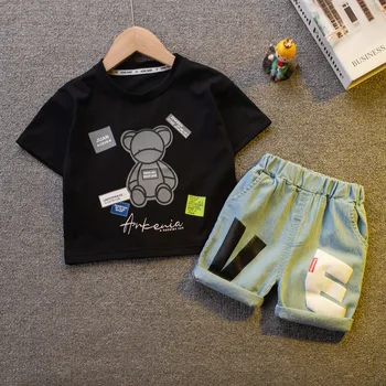 Модные хлопковые комплекты одежды для маленьких мальчиков, Корейская версия, Одежда для маленьких детей с короткими рукавами, летние костюмы