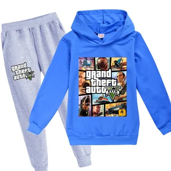 Модный Детский Свитер Grand Theft Auto V GTA 5, Толстовки Для мальчиков, Футболка С длинными рукавами Для девочек-подростков + брюки, костюм, Комплект Детской Одежды