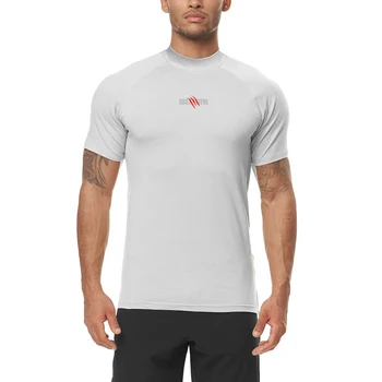 Мужская летняя модная повседневная быстросохнущая футболка с высоким воротником, облегающая молодежную спортивную футболку для тренировок в тренажерном зале.