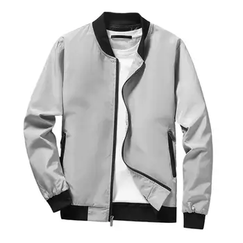 Мужская мягкая куртка, стильное мужское бейсбольное пальто с воротником-стойкой, эластичные манжеты, гладкая молния средней длины для осенне-зимнего мужского пальто