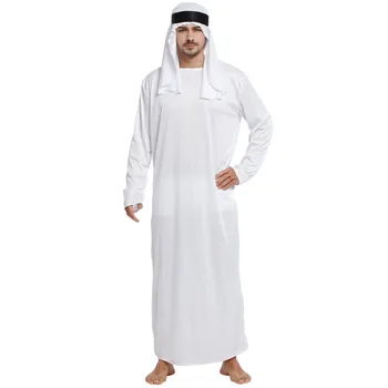мужская одежда Арабский Халат из ОАЭ с длинными рукавами, Арабский мусульманский халат из Ближнего Востока с круглым вырезом, Макси-Мусульманский Дубайский халат Thobe Long Abaya