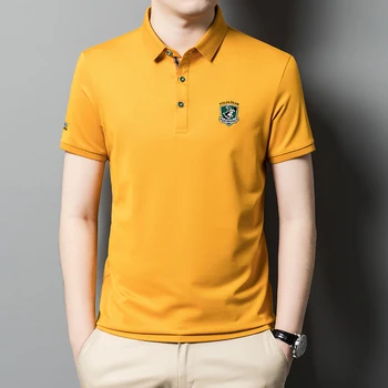 Мужская повседневная рубашка Поло модного бренда, летний топ с лацканами и короткими рукавами, однотонный топ в графическом стиле уличного дизайнера