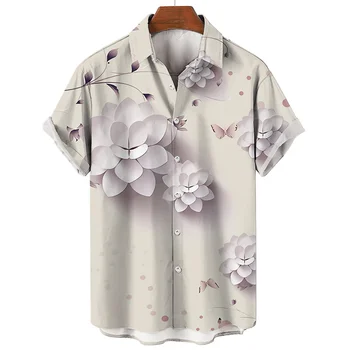 Мужская рубашка 2023 с цветочным 3D принтом, повседневный топ с короткими рукавами, Свободная рубашка оверсайз, мужская одежда, уличная футболка, Гавайская рубашка