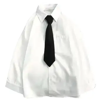 Мужская Рубашка в Корейском стиле С Отворотом и длинным рукавом, Мужская Рубашка с Галстуком, Студенческая Свободная Рубашка