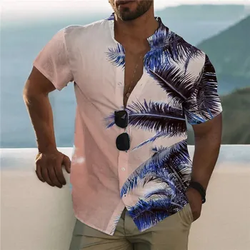 Мужская рубашка в стиле пляжного отдыха, гавайская рубашка с принтом Ocean Life, модный топ с лацканами, однобортная повседневная одежда с короткими рукавами
