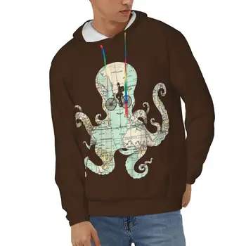 Мужская толстовка с капюшоном, осенне-зимние повседневные толстовки, карта осьминога, мужской пуловер, толстовка, уличная одежда