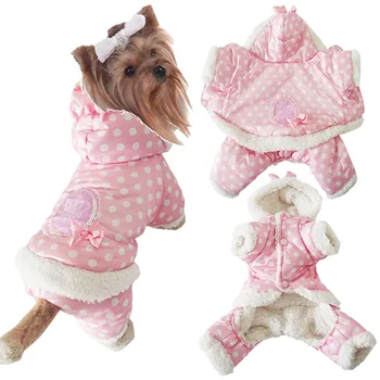 Новая морозостойкая одежда для домашних животных, зимняя толстая теплая женская куртка с хлопковой подкладкой в горошек, одежда для собак, пуховик