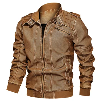Новая мужская мотоциклетная куртка, кожаная мужская зимне-осенняя ветрозащитная верхняя одежда, выстиранное пальто, Брендовая прямая поставка