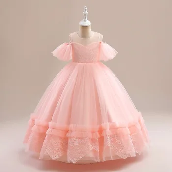 Новое сетчатое платье принцессы для девочек, пышное платье для детского дня рождения, элегантное платье для выступления на фортепиано для ведущей 8-12 лет