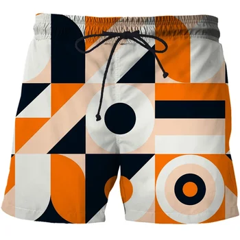 Новые мужские пляжные шорты с геометрией 3D-печати, Летние шорты контрастного цвета, Модные мужские плавки Boy Short 2021