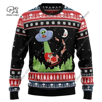 Новые рождественские элементы с 3D-принтом, Рождественская елка, Санта-Клаус, художественный принт, уродливый свитер, уличный повседневный зимний свитер S-11