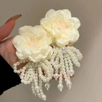 Новые серьги Bohemia Big Rose Flower Для женщин, серьги с кисточками из искусственного жемчуга ручной работы, свадебные украшения, аксессуары для бижутерии Серьги