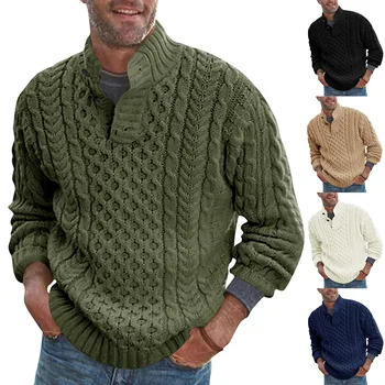 Новый зимний свитер Мужской однотонный приталенный пуловер с длинным рукавом Трикотажная одежда Горячая мода Теплая Стильная мужская одежда
