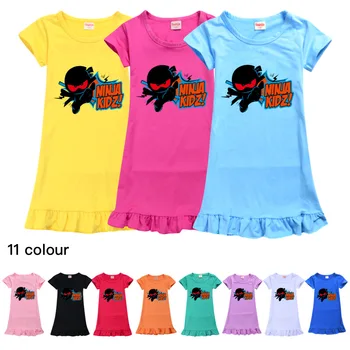 Ночная рубашка для девочек Ninja Kidz, подарок на день рождения, пижамное платье для малышей, Красочное хлопчатобумажное платье с коротким рукавом, доступно от 2 до 12 лет