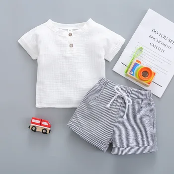 Одежда в полоску для маленьких мальчиков от 0 до 3 лет, футболки с короткими рукавами, топы, шорты, комплект летней одежды для маленьких мальчиков из 2 предметов
