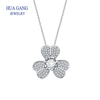 Ожерелье с клевером из стерлингового серебра 925 пробы, муассанит, бриллиант, простая подвеска, женская короткая цепочка для ключиц, подарок для дам, ювелирные изделия высокого качества
