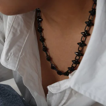 Ожерелье с черным кулоном из нержавеющей стали, мужская индивидуальность, модное ожерелье из нержавеющей стали 316L с бисером, ювелирные изделия