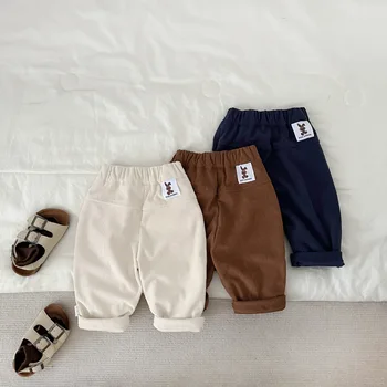 Осенне-зимние вельветовые утепленные брюки в стиле ретро для мальчиков, Повседневные брюки в рубчик для девочек, детские хлопчатобумажные брюки, одежда для малышей