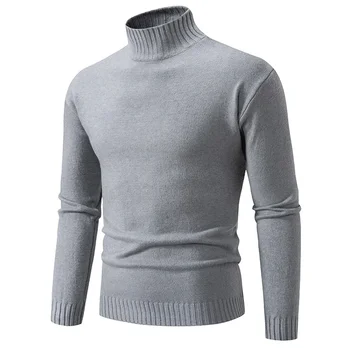 Осенне-зимние мужские пуловеры с имитацией шеи, вязаный свитер, Однотонный Приталенный Модный пуловер, свитер, мужская повседневная одежда 2023 года