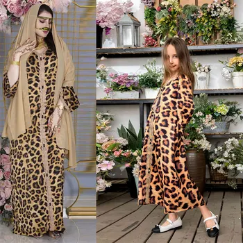 Осенне-Зимний Темперамент, Леопардовый Принт, Коричневая Женская одежда, Европейская и Американская Детская одежда, Женское Модное платье Abaya