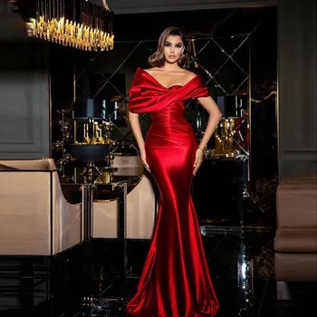 Очаровательные красные платья выпускного вечера Русалки для женщин 2023 года с открытыми плечами Длиной до пола, атласные вечерние платья для вечеринок на заказ