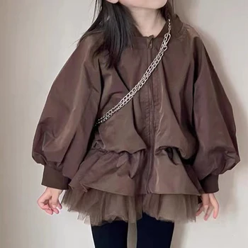 Пальто для девочек, Корейская версия, Детское пальто из искусственной сетки из двух частей, Весенне-Осенняя Новая Детская одежда, Детская куртка