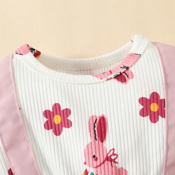 Пасхальное платье-комбинезон для девочки с коротким рукавом и круглым вырезом, боди с цветочным принтом кролика и повязкой на голову, одежда для новорожденных