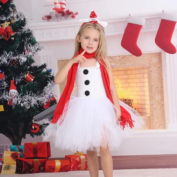 Платья Frozen Olaf для девочек на Рождество и Хэллоуин, белая пачка, платье принцессы без рукавов, шарф, лента для волос, детский наряд для вечеринки на день рождения