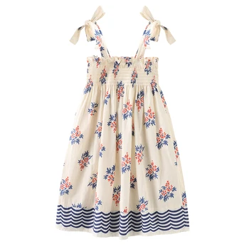 Пляжное платье для девочек в морском стиле, летнее хлопковое дышащее детское платье на бретелях для маленьких девочек, детское пляжное платье для игр