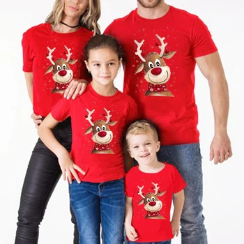 Подходящая одежда для рождественской семьи с оленями, футболка для мамы, папы, дочери, сына, детская футболка, праздничная семейная футболка, топы с короткими рукавами