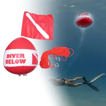 Поплавок с дайв-флагом Веревка для фридайвинга Надувной сигнальный поплавок Буй с дайв-флагом для подводного плавания Сигнализация Плавание Водные виды спорта Рыбалка