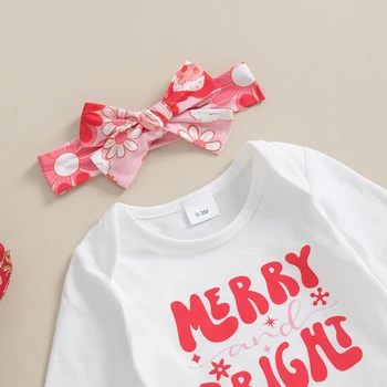 Рождественские Наряды для новорожденных девочек, комбинезон с буквенным принтом, эластичный комплект расклешенных штанов Санта-Клауса, милая осенняя одежда для новорожденных