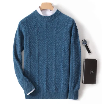 Роскошное мужское вязаное пальто-свитер с круглым вырезом из 100% шерсти, толстый теплый мужской модный свитер на осень и зиму.