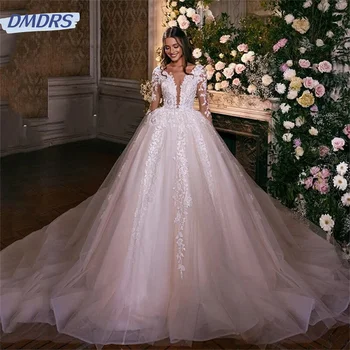 Роскошное платье невесты, расшитое вручную бисером, Элегантное свадебное платье со шлейфом в виде часовни Для женщин 2024, платья для невесты Vestidos De Novia