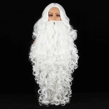 Роскошный набор Санта-Клаусов и бороды, профессиональные реалистичные волосы Санта-Клауса для костюма на Хэллоуин, Рождественский косплей.