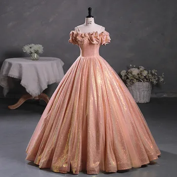 С открытыми плечами 2023 Винтажное Изысканное Пышное платье с блестящими пайетками, бальное платье принцессы, Vestido De Noiva, 15 Anos