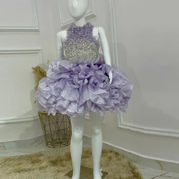Свадебное платье ручной работы для девочек, платье в цветочек для девочек, платья принцессы, расшитое бисером, цветочное плиссированное платье из тюля для девочек, вечернее платье для первого причастия