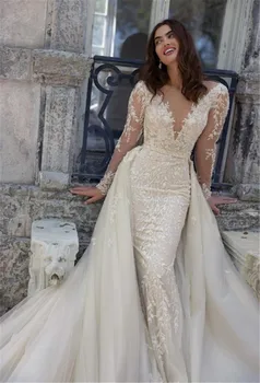 Свадебное платье С длинным рукавом Mermaid Dresses 2024 Vestido De Novia На Выбор 2 в 1 Кружевное Vestidos Sencillos Noivas Brautkleid