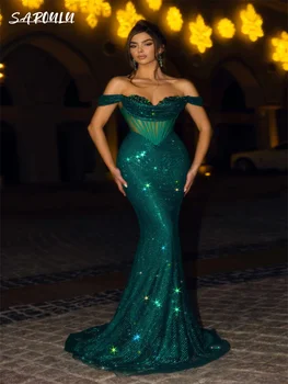 Сексуальное вечернее платье с открытыми плечами и вырезом сердечком, блестящие аппликации из пайеток, коктейльное платье для вечеринки Illusion Vestidos De Novia
