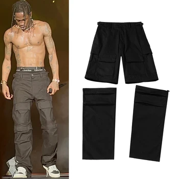 Съемные шорты со складками до колен, брюки-карго для мужчин Pantalones Hombre, Черный комбинезон, Уличная одежда, Мешковатые повседневные брюки Y2K
