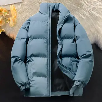 Теплая куртка для улицы, зимнее хлопковое пальто унисекс с толстой подкладкой, воротник-стойка, застежка-молния для комфорта при защите на открытом воздухе