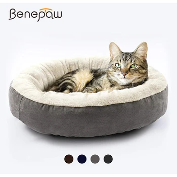 Уютная кошачья кровать Benepaw, Противоскользящая круглая подушка для успокоения домашних животных для маленьких средних и крупных пород, Теплая Мягкая подушка для объятий, которую можно стирать в машине