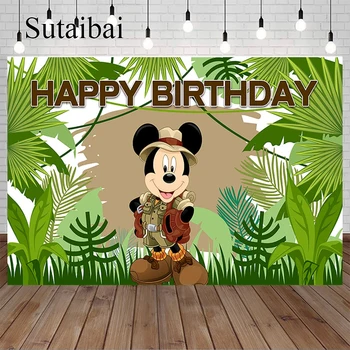 Фон в джунглях для тематической вечеринки по случаю дня рождения Микки Сафари, баннер для душа ребенка Mickey Safari для вечеринки по случаю дня рождения