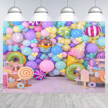Фон для фотосъемки конфет, сладких разноцветных воздушных шаров, новорожденного, с Днем рождения, декор для торта, фон для фотобудки