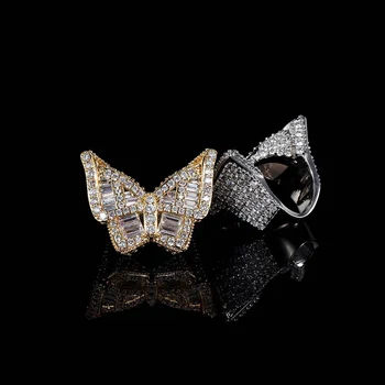 Хип-хоп 3A + CZ Камень Bling Ice Out Кольцо с бабочкой для мужчин И Женщин CZ Кольца Высококачественные Вечерние украшения Золотого, серебряного цвета