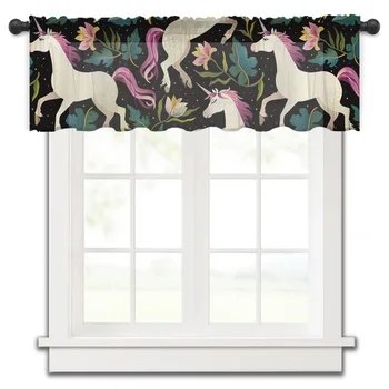 Цветок из розового хвоста лошади, Короткая Прозрачная занавеска на окно, Тюлевые занавески для кухни, спальни, домашнего декора, Маленькие вуалевые шторы