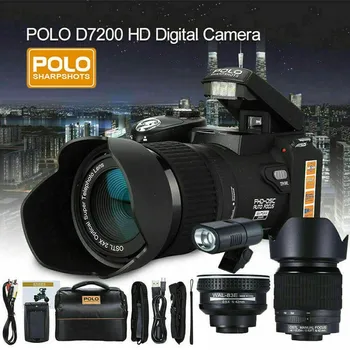 Цифровая фотокамера POLO D7200 HD С 24-кратным телеобъективом, широкоугольный микро-с одной литиевой батареей и тремя объективами