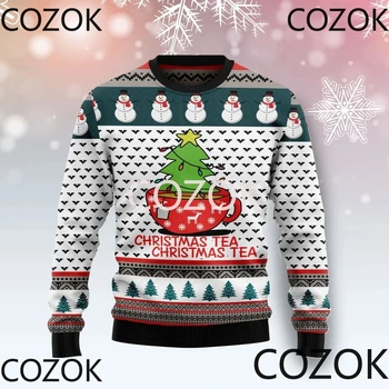 Чайный Рождественский свитер, Толстовки с 3D принтом для мужчин и женщин, Пуловеры, топы унисекс в стиле Харадзюку